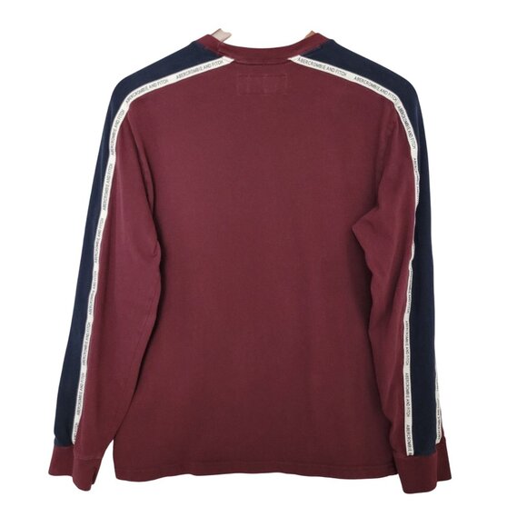 Abercrombie & Fitch Soft A&F Long Sleeve Crewneck Tee Mens Size M Burgundy Navy - Picture 2 of 9